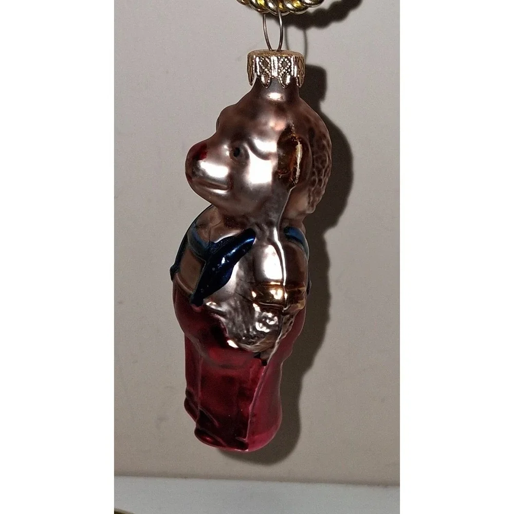 Vintage Germany Blown Glass Bear Christmas Ornament Red Pants 3.75